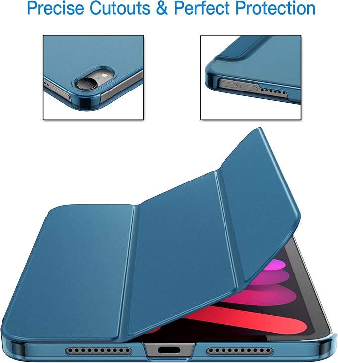 JETech Case Cover for iPad mini A17 Pro/6th Gen (2024/2021) Blue | Slim Translucent Back Design Tri-Fold Stand Auto Wake/Sleep Lightweight Shockproof Protection
