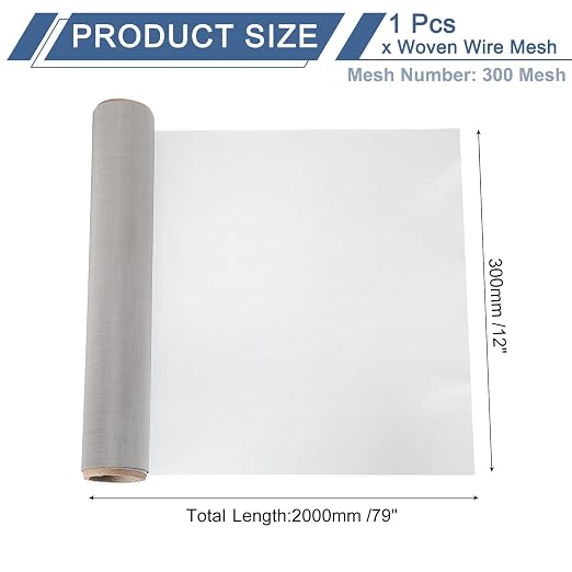 uxcell 300 Mesh 79" x 12" Woven Wire Mesh, 304 Stainless Steel Air Vent Filter