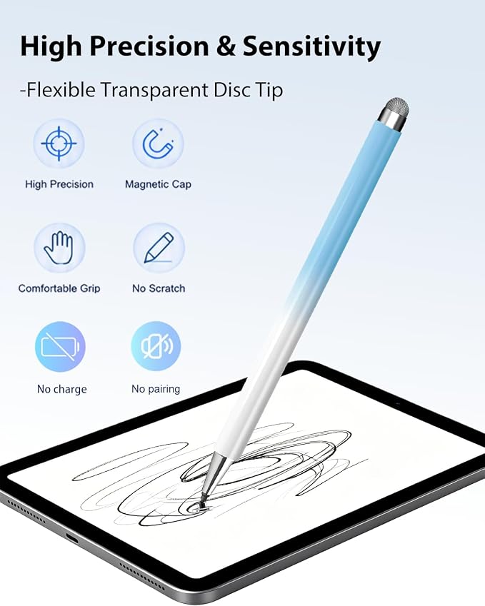 Stylus Pens for Touch Screens 2 in 1 Capacitive Pen High Precision Universal Stylus Pen for iPad Compatible with Switch iPhone iPad Android Tablets and Smartphones 2 Pack - (Blue/Pink)