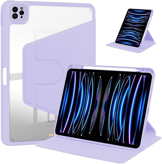 iPad Pro 11 Case 4th/3rd/2nd/1st Gen Balck | 360° Rotating Pencil Holder Compatible with 2022/2021/2020/2018 Clear Acrylic Back Auto Sleep/Wake