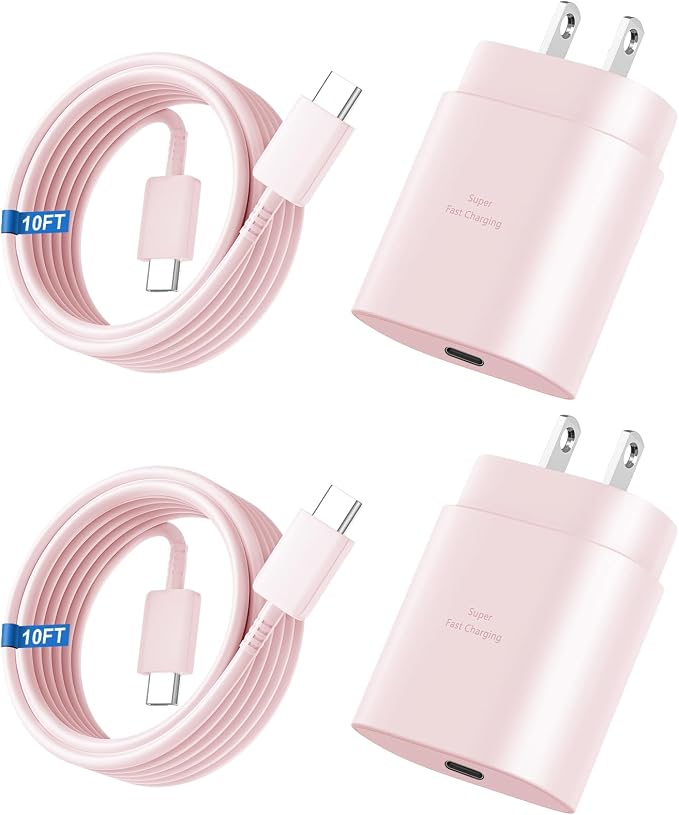Super Fast Charger Type C 25W USB C Wall Charger Fast Charging for Samsung Galaxy S26 Ultra/S26/S26+/S25 Ultra/S25/24 Ultra/S24/S23 Ultra/S22 Ultra with 10FT Long Android Type C Charger Cable 2Pack