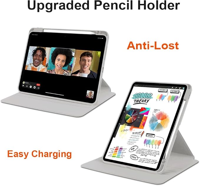 iPad Pro 11 Case 4th/3rd/2nd/1st Gen Balck | 360° Rotating Pencil Holder Compatible with 2022/2021/2020/2018 Clear Acrylic Back Auto Sleep/Wake
