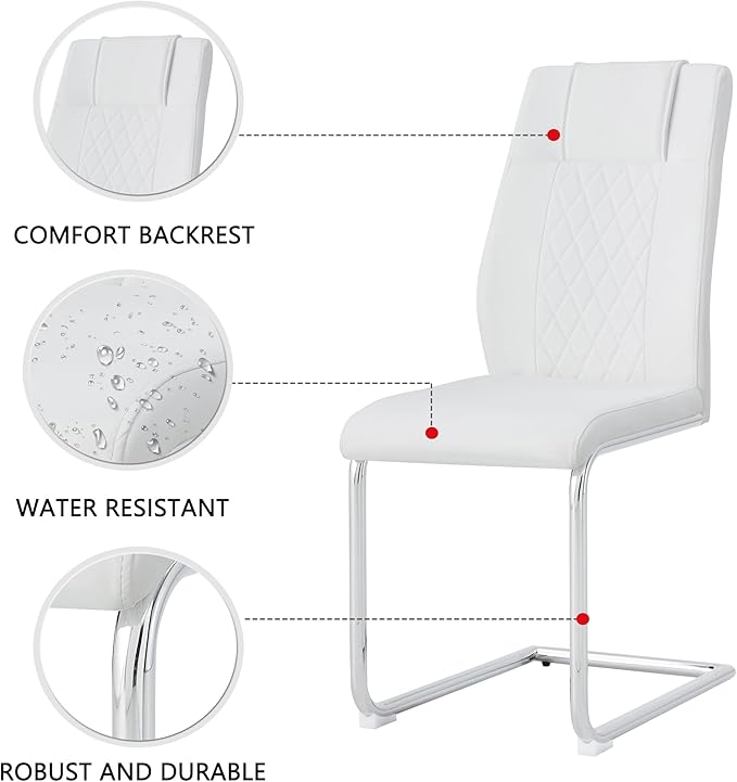 Dining Table Set for 4, Kitchen Table Chairs Set of 4, Modern Dining Room Set with 63 inch Marble Dinner Table PU Leather Upholstered Chairs for Dining Room Kitchen