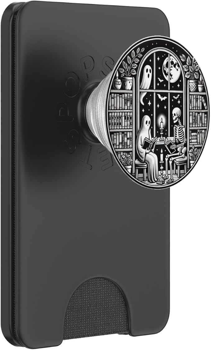 Retro Spooky Bookish Halloween Skeleton Ghost Bookworm Gifts PopSockets PopGrip for MagSafe
