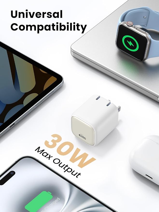UGREEN 30W USB-C Charger Bundle White + Light Purple Fast Charger Combo Compatible with iPhone 16/15/14/13 Galaxy S25/S24 iPad MacBook Air Pixel