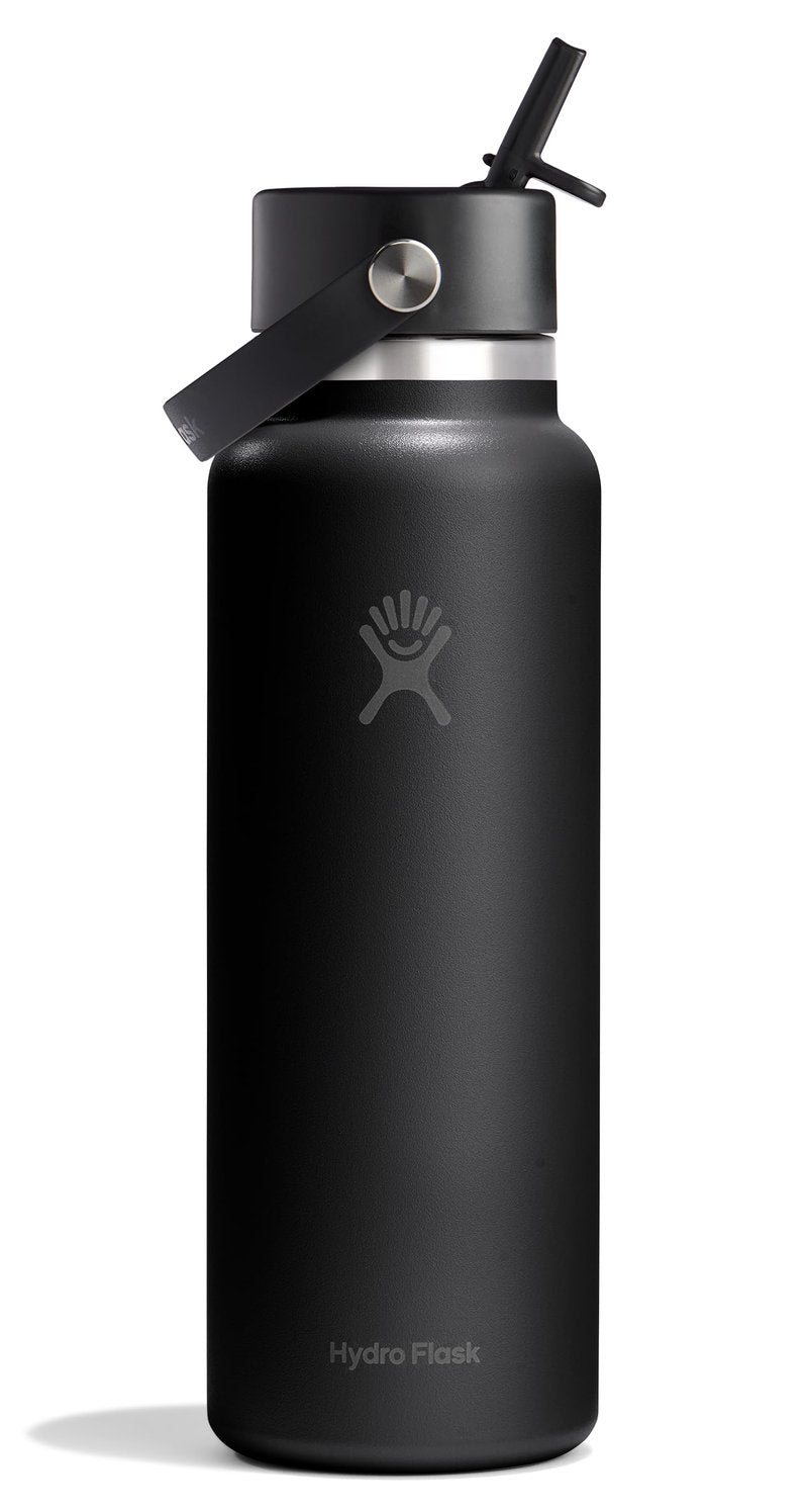Hydro Flask Water Bottle - Insulated Stainless Steel - Wide Straw Lid, Non Spill, Leakproof in 40 Oz Tonal Black