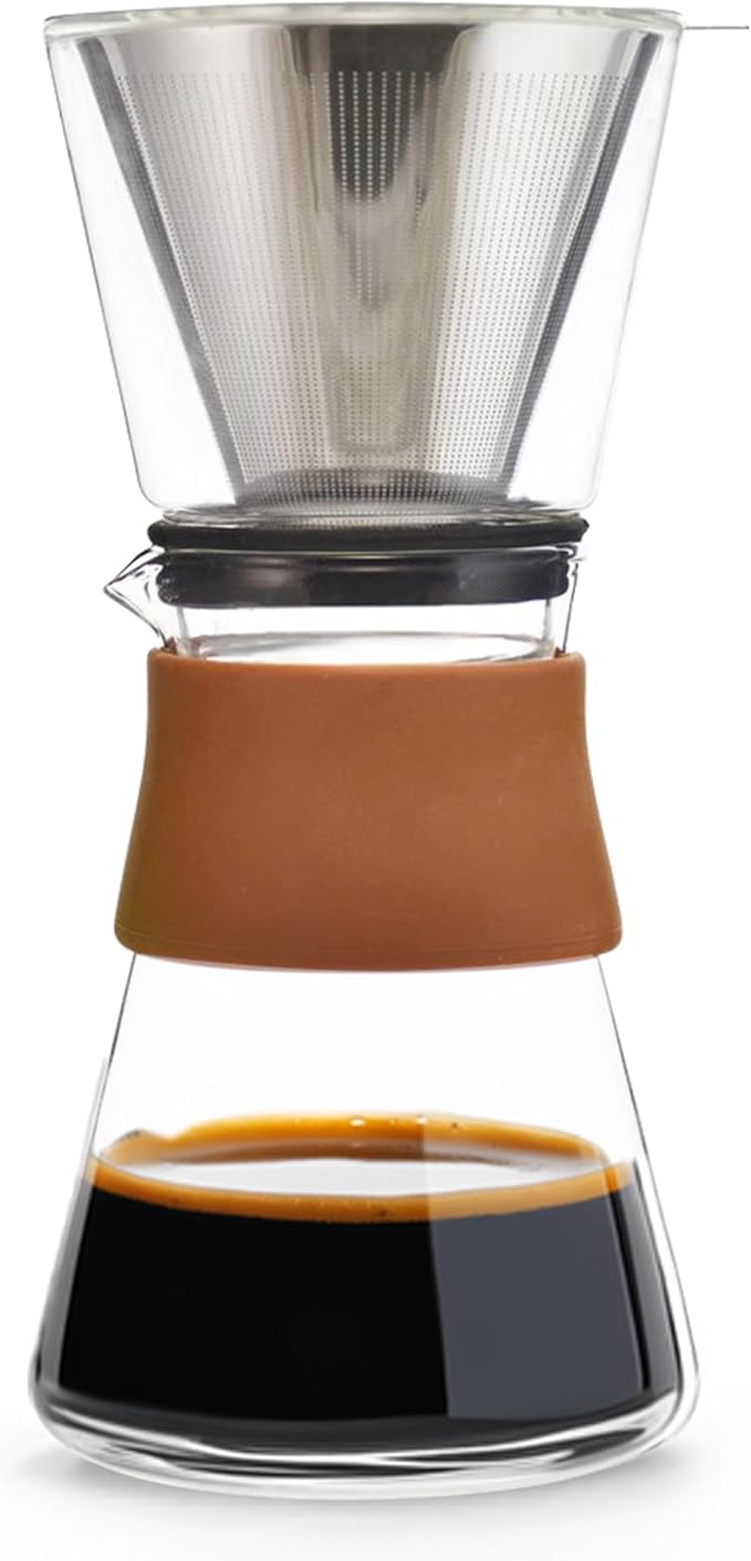 GROSCHE Amsterdam Glass Pour Over Coffee Maker with Steel Filter 27.6 Fl Oz