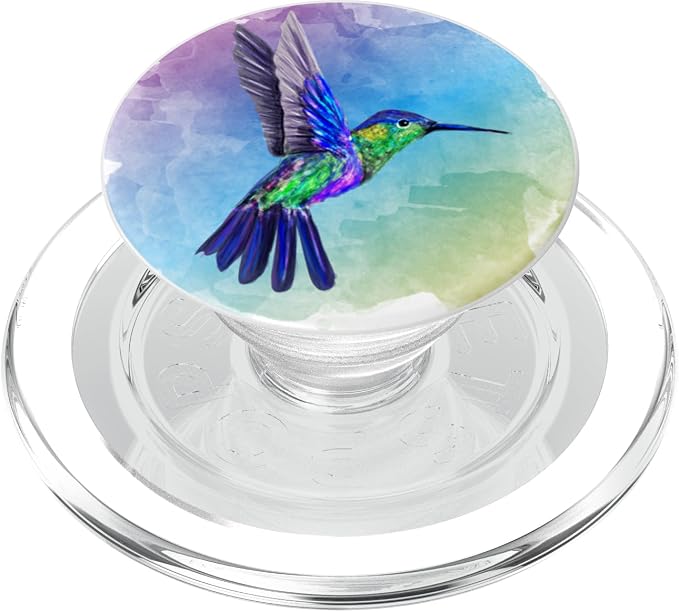 Colorful Watercolor Nature Blue Hummingbird Colorful Bird PopSockets Adhesive PopGrip