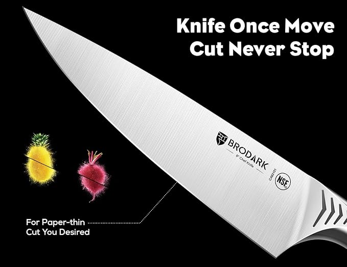 BRODARK 15PCS Kitchen Knife Set with Block and Built-in Sharpener, Shark