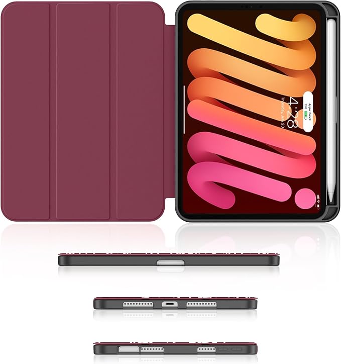 Soke Case for iPad mini (A17 Pro) 7th/ 6th Generation (Book Wine) | Built-in Apple Pencil Slot fit iPad Mini 2024 and 2021 8.3 inch Auto Sleep/Wake