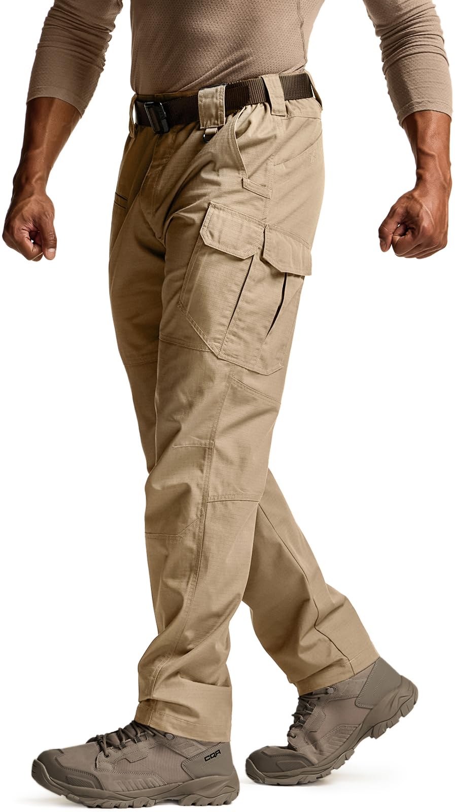 CQR Men's Tactical Pants, Water Resistant Ripstop Cargo Pants, Lightweight EDC Work Hiking Pants, Outdoor Apparel, Raider Mag Pocket Khaki, 32W x 30L