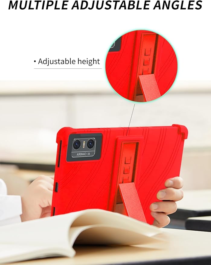 Case for DOMATON D105 Android 14 Tablet 2025 Tablets 10 inch，WUNIAK Shock Proof Lightweight Stand Rubber Shell Protective CoverKids Friendly Soft Silicone Adjustable Stand CoverBlack