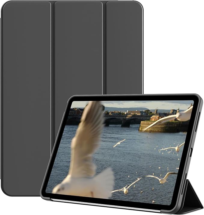 Case for iPad Air 11 Inch M4/M3/M2 iPad Air 5th/4th Gen 10.9 Inch | Soft TPU Back Shell &amp Slim Trifold Stand Cover without Pencil Holder Support Pencil Charging Auto Wake/Sleep Black