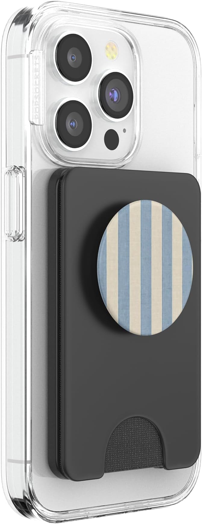 Cream Blue Stripe Pastel Pattern PopSockets PopWallet for MagSafe