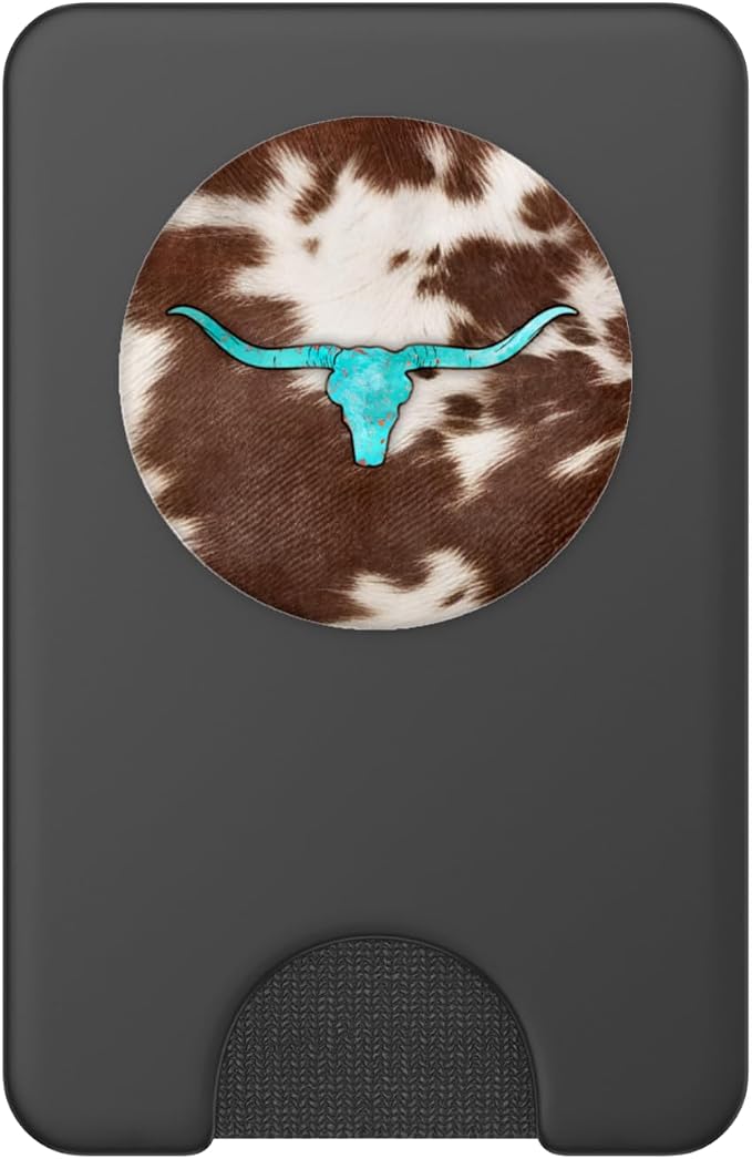 Western Cowhide Cow Print Turquoise Bull Skull Chic Rustic PopSockets Adhesive PopGrip