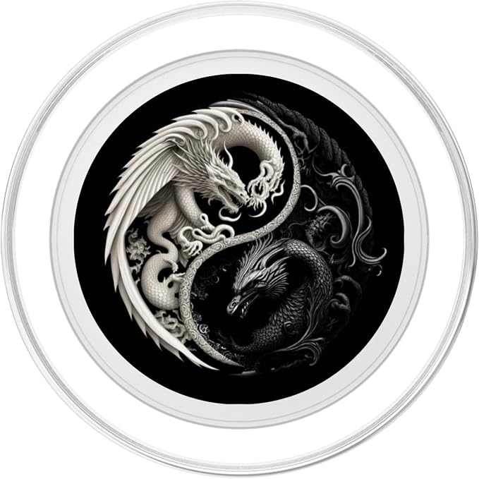 Aesthetic Illustration Art Dragon Black And White Yin Yang PopSockets Standard PopGrip