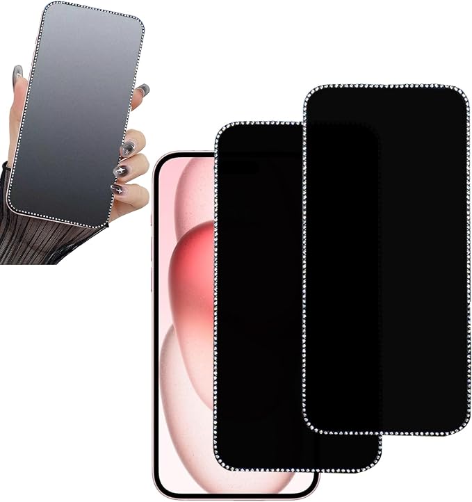 2PCS Glitter Privacy Matte Screen Protector Suit for iPhone 15 Pro Max Diamond Anti-Spy Bling Shiny Sparkling Tempered Glass Suit for iPhone 15 Pro Max 6.7Inch