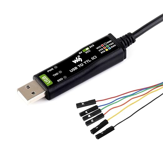 waveshare Industrial USB to TTL (C) 6pin Serial Cable Original FT232RNL Chip Multi Protection Circuits Multi Systems Support with Hardware Flow Control
