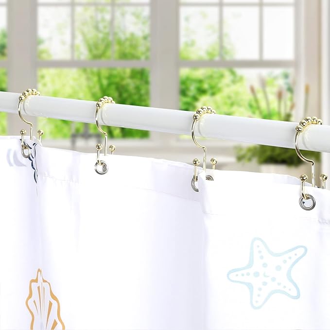Goowin Shower Curtain Hooks Rings, Stainless Steel Gold Shower Curtain Hooks Rust Proof, Free Sliding Double Shower Hooks for Shower Curtains & Liners (Gold)