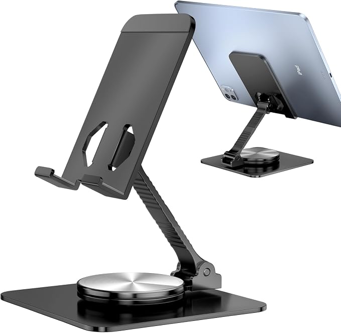 360 Rotatable Foldable Phone Stand for DeskFully Adjustable Desktop Phone Holder Cradle Dock Compatible with iPhone 17 16 15 14 13 12 11 Pro MaxTabletsAll Phones(Black)