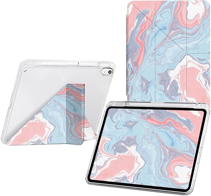 Slim Case for iPad Air 11 M4/M3/M2 &amp 10.9 5th/4th Gen Aqua Blue | Pencil Holder Multi-Angle Y Fold Stand Clear Acrylic Cute Cover Auto Wake-Sleep 2026/2025/2024/2022/2020