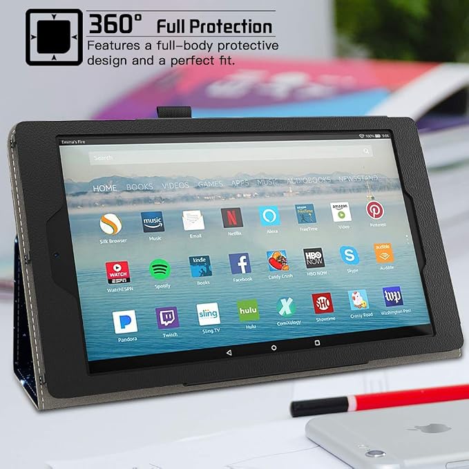 VORI Folio Case for Amazon Fire HD 8 Tablet (8th/7th/6th Generation 2018/2017/2016 Release) Slim Premium PU Leather Stand Protective Cover with Auto Wake/Sleep Galaxy