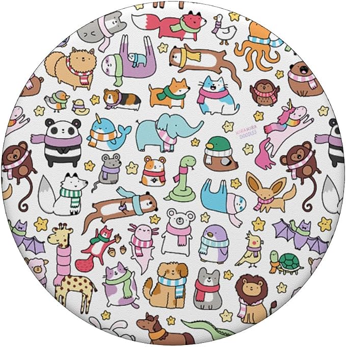 Cute Animals Doodles PopSockets PopGrip: Swappable Grip for Phones &amp Tablets PopSockets Adhesive PopGrip