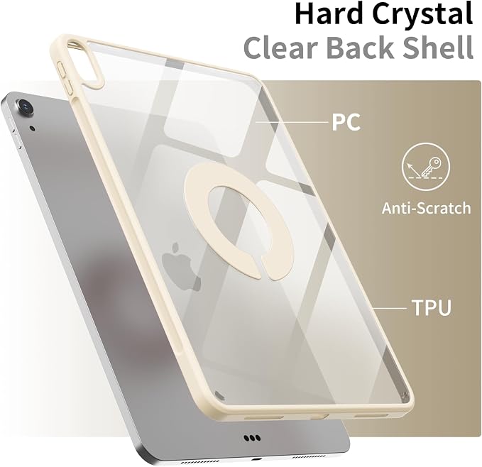Case for iPad (A16) 11th/10th Generation (2025/2022 11/10.9 Inch) | Clear Hard PC Back Shell Smart Magnetic Detachable Cover with Clasp Portrait/Landscape Stand Auto Sleep/Wake Black