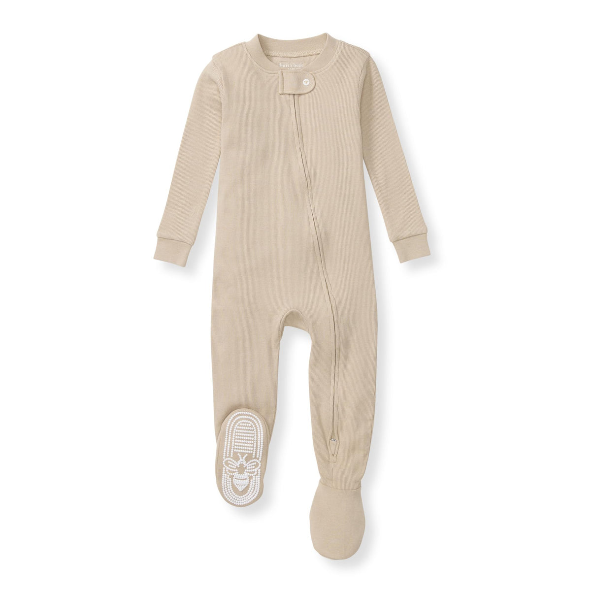 Burt's Bees Baby Baby Boy's Sleeper PJs, 100% Organic Cotton, One-Piece Footie, Zip Up Jumpsuit, Snug Fit Pajamas, Neutral Solid Rib, 12 Months
