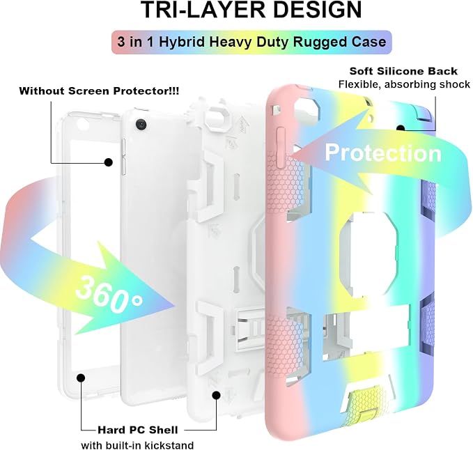 CCMAO iPad mini 5 Case 2019 iPad mini 4 Case 2015 Heavy Duty Shockproof Hybrid Protective Cover for iPad mini 5th/4th Generation 7.9 inch Purple+Green