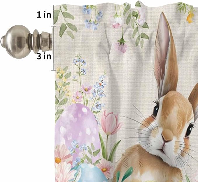 Kitchen Curtains Tiers and Valance Set of 3, Easter Light Filtering Window