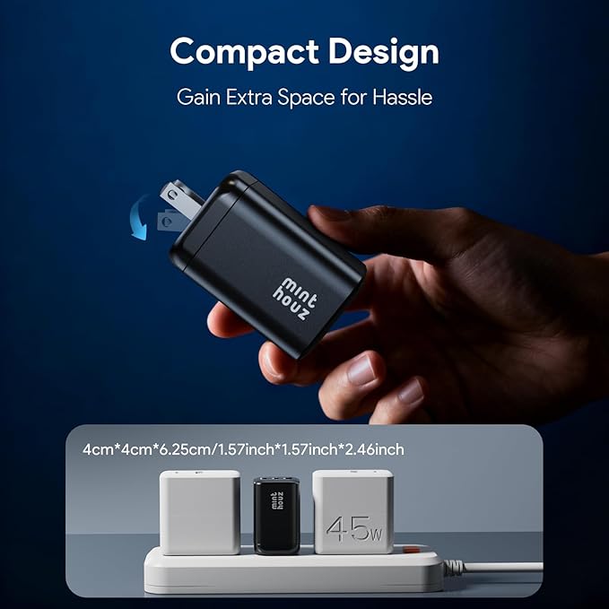 Minthouz 100W GaN Charger, 3-Port PD3.0 Fast Charging Station with Type-C & USB-A, Foldable Charger Block with 3.94FT Cable for MacBook Pro/Air, iPhone 17 16 15, Galaxy S24/S23, Pixel 8 and More