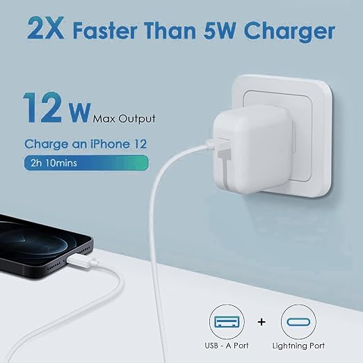 10FT iPad ChargeriPhone Charger Pad Cord Fast Charging 12W USB Wall Charge | Foldable Portable Travel Plug with 10Foot USB A to Lightning Fast Charging Cable for iPad Mini 1/2/3/4/5Air 1/2/3iPhone