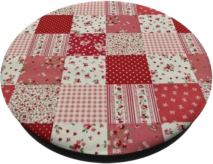 Red Floral Patchwork Pattern PopSockets Adhesive PopGrip