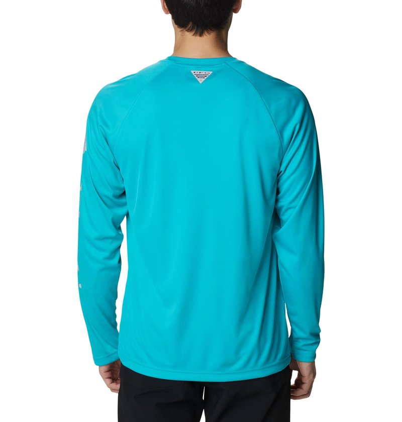 Columbia Men's Terminal Tackle Long Sleeve Shirt, Turquoise/Cool Grey Logo, X-Large Tall