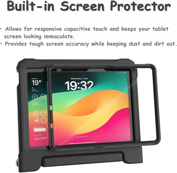 Kids Case for New iPad (A16) 11th Generation 11 inch 2025 iPad 10th Generation 10.9 2022 - Shockproof Handle Bumper Stand Cover with Built-in Screen Protector &amp Pencil Holder Tablet Case (Black)