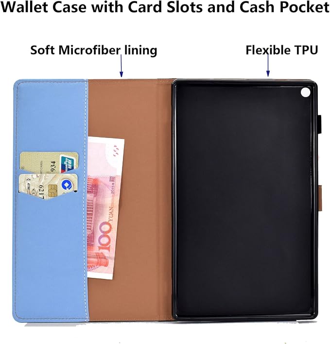 Fire HD 8 Case Slim Folding Stand Auto Wake/Sleep Wallet Case with Cards/Cash Holder for Amazon Fire HD 8(8th/7th/6th Gen 2018/2017/2016 Release)-Black