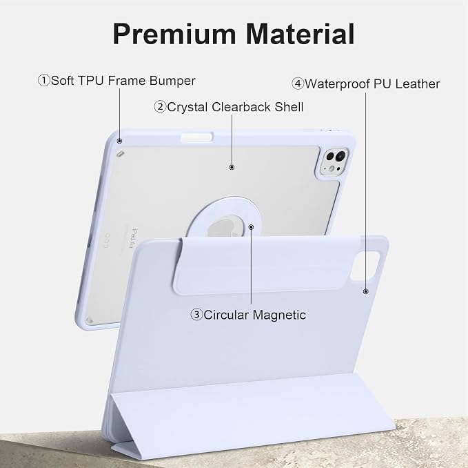 Case for iPad Pro 11 inch M5/M4 (2025/2024 6th/5th Generation) Removable and Detachable Magnetic Cover with Pencil Holder Vertical Adjustable Stand Tri-Fold Multi-Angle Black