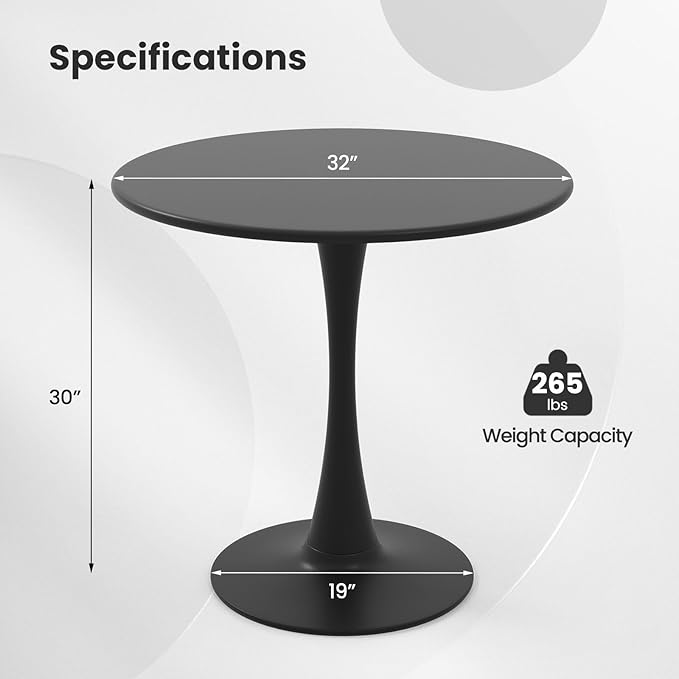 ERGOMASTER 32 Inches Black Round Dining Table, Modern Tulip Kitchen Table for 2 to 4 Person, Metal Round Pedestal Table for Apartment, Small Space, Cafe