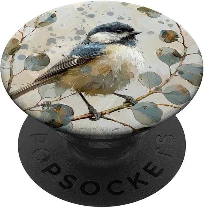 Van Gogh Style Eucalyptus Black Capped Chickadee Bird PopSockets Adhesive PopGrip