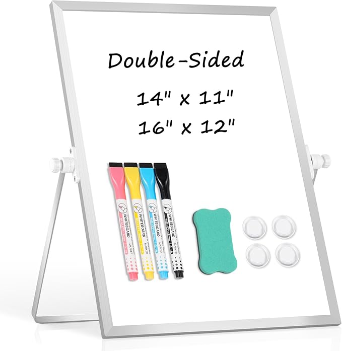 Dry Erase Magnetic White Board, 11" x 14" Double-Sided Desktop Whiteboard with Stand, Portable Small Whiteboard Set for Drawing, Office, Home