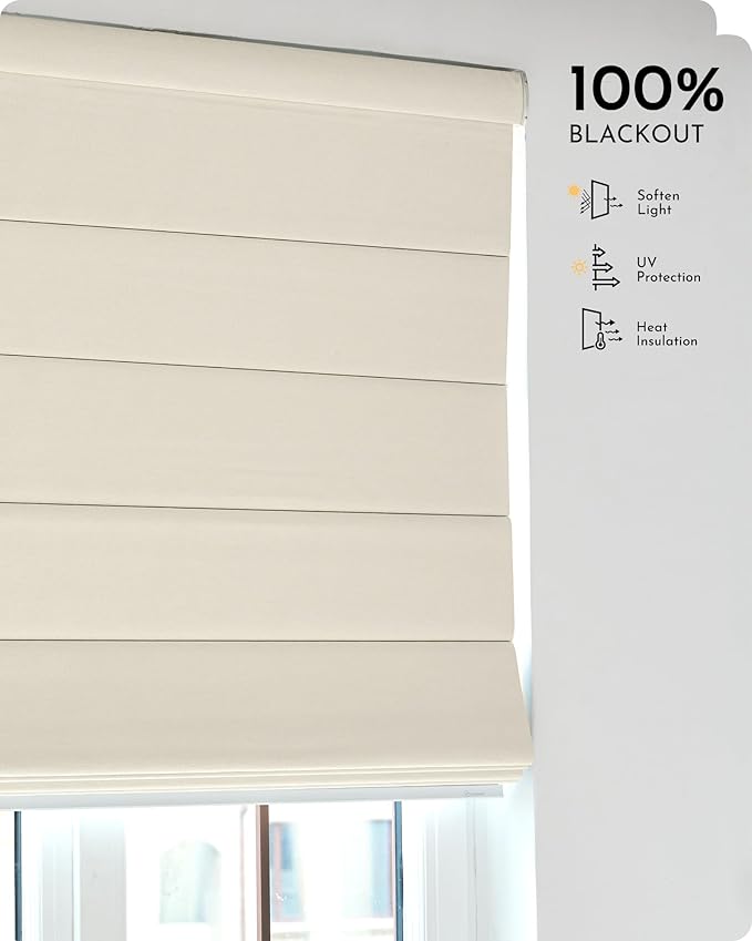 Graywind Smart Roman Shades 100% Blackout Compatible with Alexa Google Rechargeable Motorized Window Blinds Remote Control Room Darkening Plain Fold, Custom Size (Matelasse Beige)