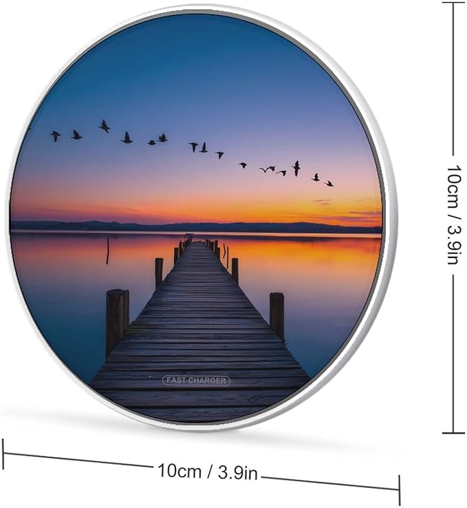 Sunset Lake Birds Flying Over The Pier Wireless Charger SlimWireless Charging Pad Anti-Slip Charger Mat for Men Women