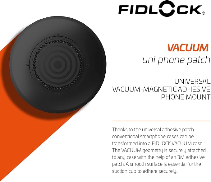 FIDLOCK Vacuum Uni Phone Patch Black | Adhesive Phone Patch 360° Rotation 3M Hold For Smooth Cases No Electronics Interference VACUUM Base Compatibility