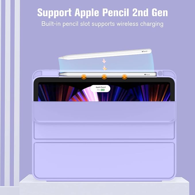 New iPad Pro 11 Inch Case 2022(4th Gen)/2021(3rd Gen)/2020(2nd Gen) with Pencil HolderSmart iPad Case [Support Touch ID and Auto Wake/Sleep] with Auto 2nd Gen Pencil Charging (Deep Pink)