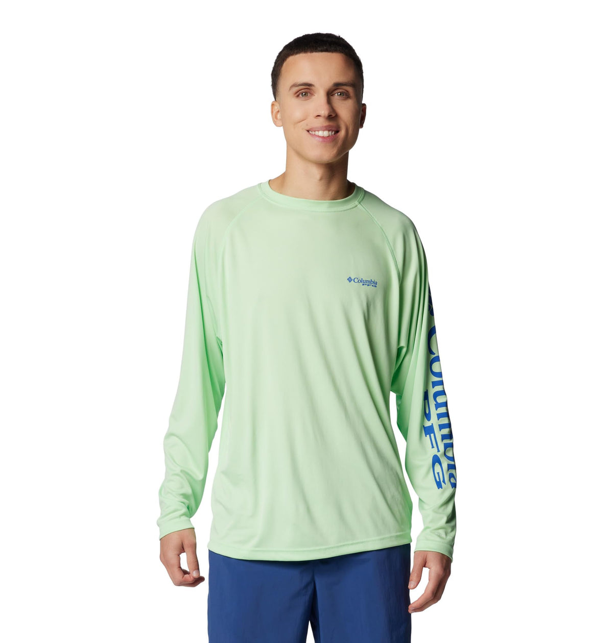 Columbia Men's PFG Terminal Tackle Long Sleeve Fishing Shirt, Key West/Vivid Blue Logo, Medium