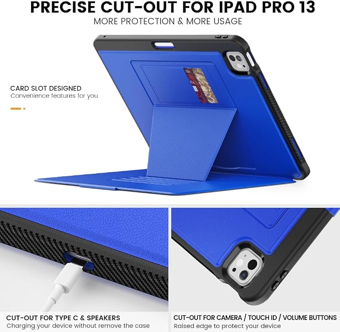 for iPad Pro 11 inch Protective Case M5 2025/M4 2024: Heavy Duty Shockproof Case with Pencil Holder - 360°Rotating Handle/Stand - Screen Protector - Shoulder Strap Black/Sky Blue