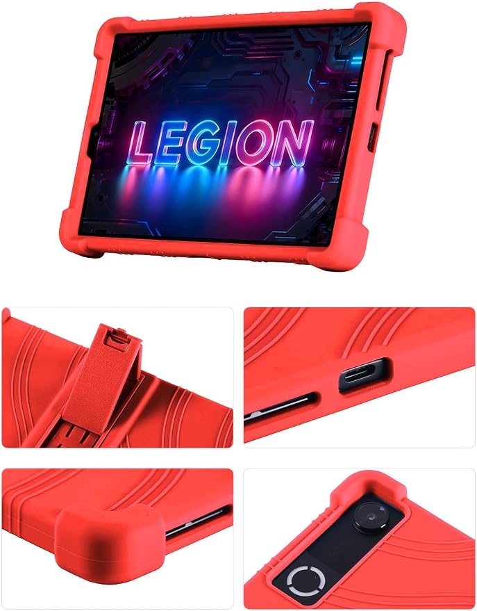 Silicone Case with Kickstand for Lenovo Legion Y700 Gen 4 / Gen 5 8.8 [TB323FU] Shockproof Protective Cover with Stand for Gaming Tablet (Black)
