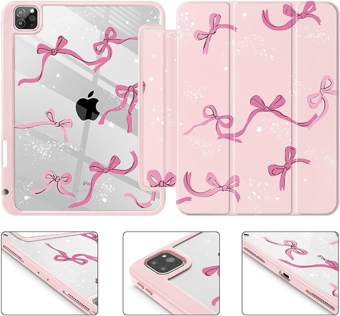 Tuiklol for iPad Pro 11 Inch 4th / 3rd / 2nd / 1st Gen (2022 2021 2020 2018) Case -Built-in Pencil Holder Shockproof Cover Clear Transparent Back Shell with Auto Wake/Sleep Black Flower