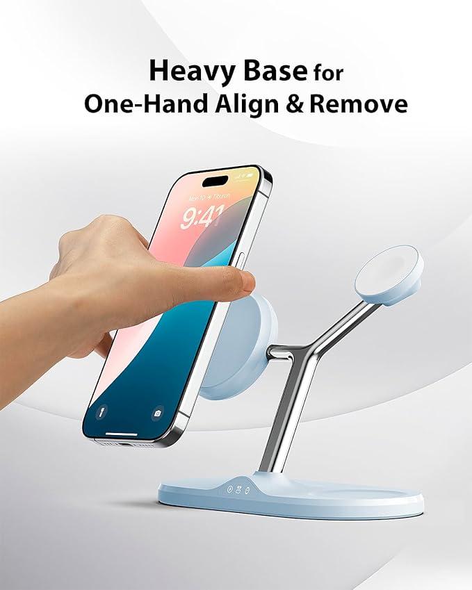 3-in-1 Wireless Charging Station for Apple Devices - Fast Charging Station for iPhone and Watch, Stable Charger Stand for iPhone 12-15 & iPhone 16 & iWatch & AirPods, Adapter Not Included